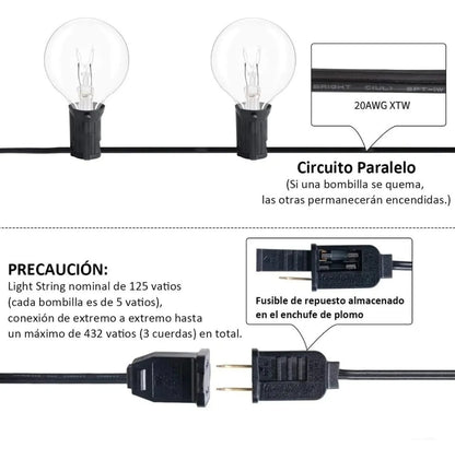 Serie de Luz Vintage 7.5 metros con 25 Focos + 2