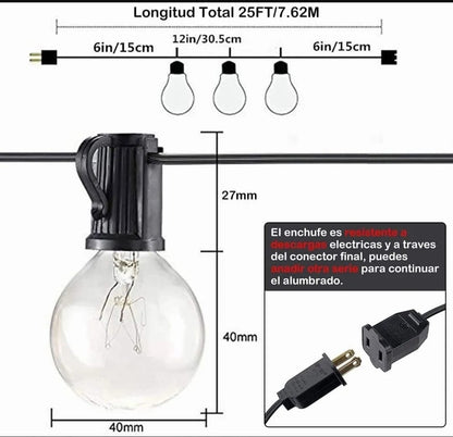 Serie de Luz Vintage 7.5 metros con 25 Focos + 2