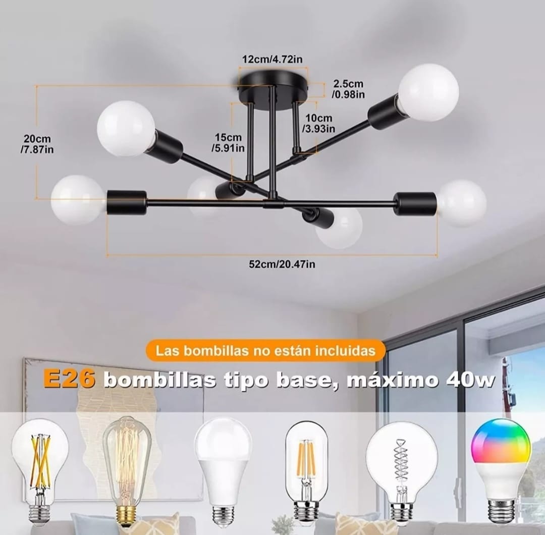 Lámpara De Techo Colgante Y Moderna Con 6 Luces