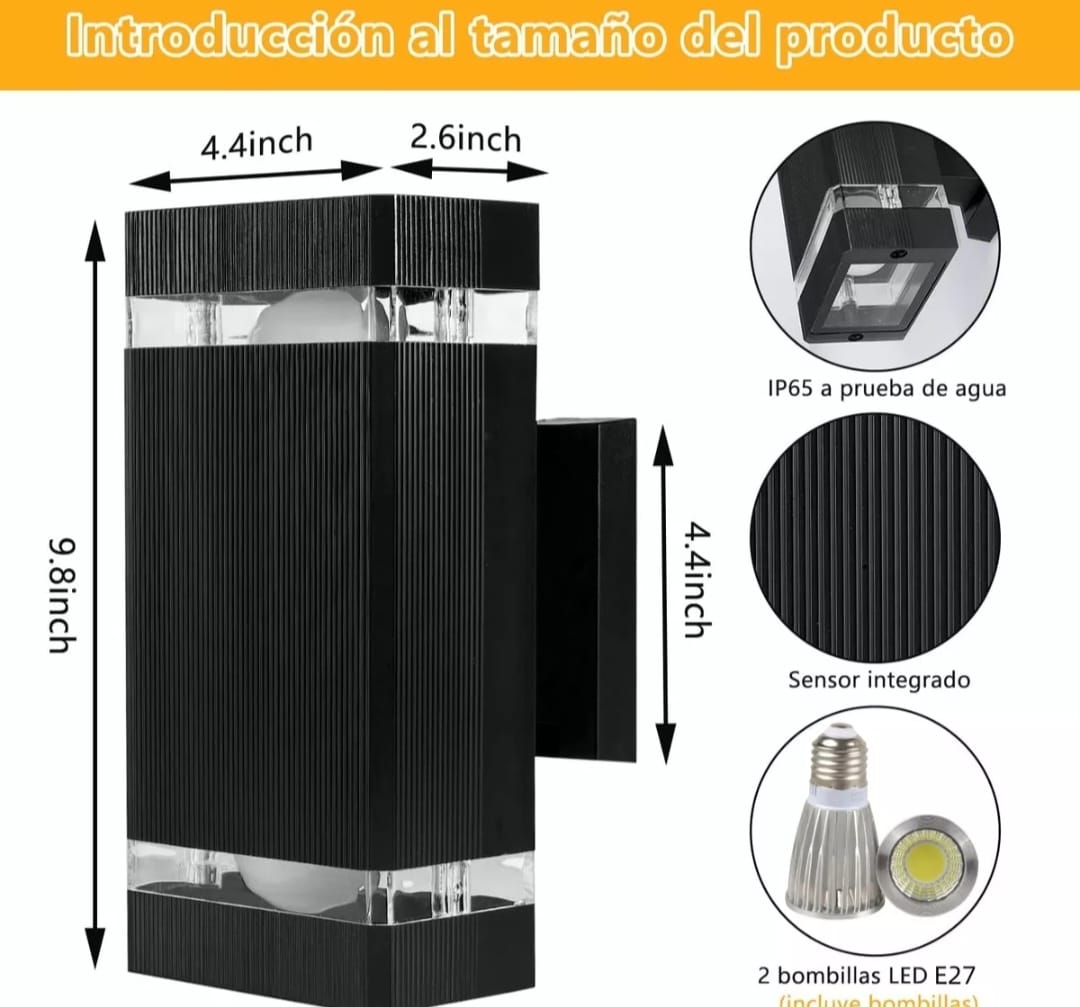 Lampara De Pared Led Moderna, Negra con 2 focos.