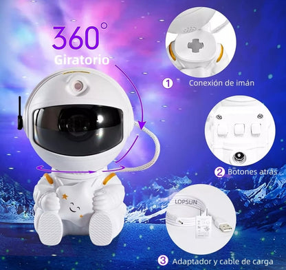 Lámpara proyectora de astronauta y galaxia para niños color blanco