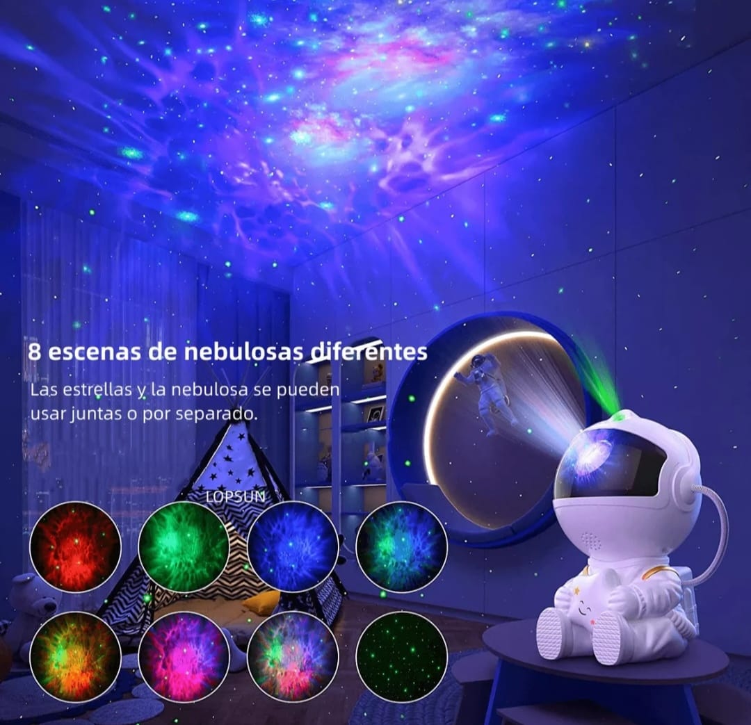 Lámpara proyectora de astronauta y galaxia para niños color blanco