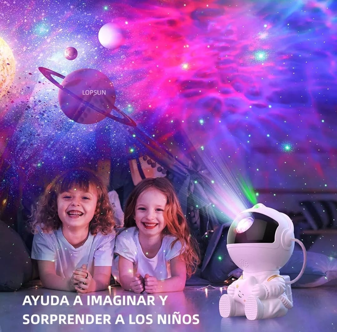 Lámpara proyectora de astronauta y galaxia para niños color blanco