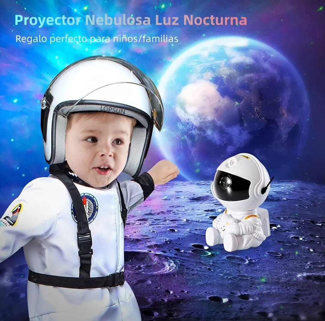 Lámpara proyectora de astronauta y galaxia para niños color blanco