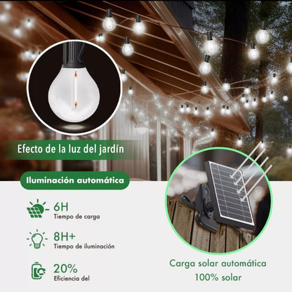 Guirnalda de Luces Solar G40 Exterior, 8 metros con 12 Focos Vintage + 2