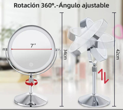 Espejo De Maquillaje Led Retráctil Aumento Doble Cara Usb