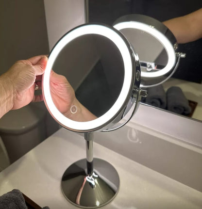 Espejo De Maquillaje Led Retráctil Aumento Doble Cara Usb